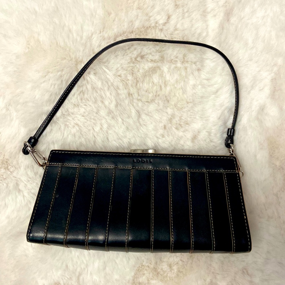 Lodis leather clutch with small handle